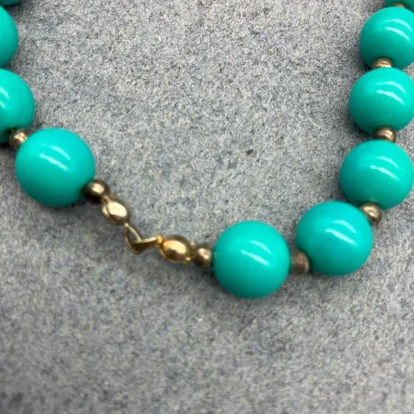 Beaded Necklace As Is Round Turquoise Blue Bronze Seed Bead No Closure Soft Girl - Picture 6 of 8